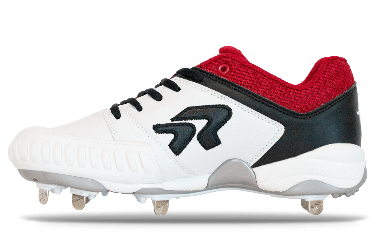 Women's Ringor Flite Softball Spikes with Pitching Toe - White/Red/Black